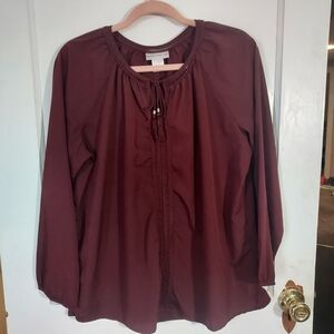 Rebecca Malone Burgundy Tunic Smock Blouse Size Large